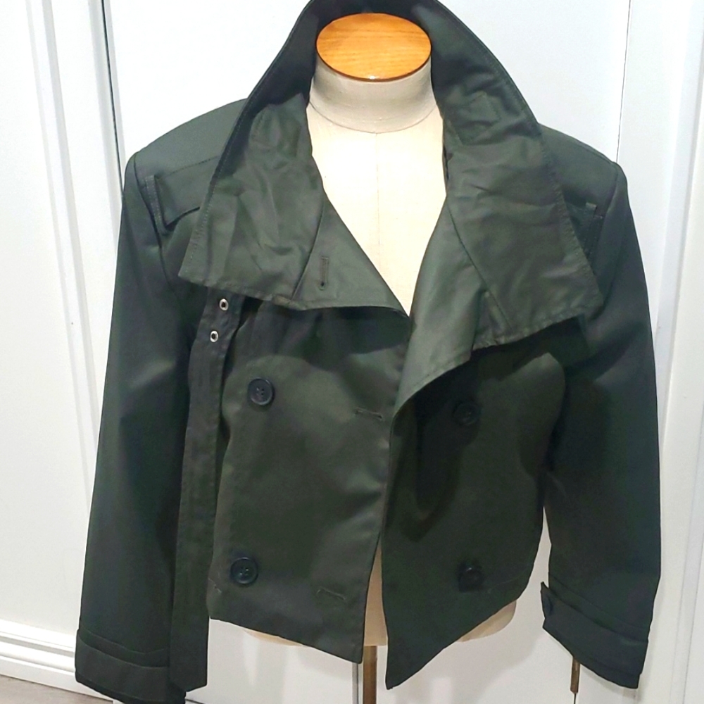 ZARA Army Green Trench – Waxed Crop Coat, Size Small NWT, Street Style Essential
